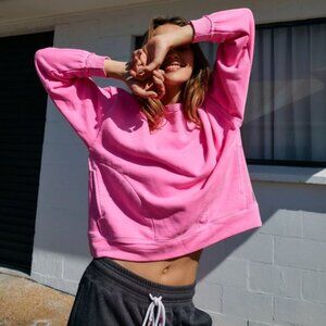 Free People Movement Solid Metti Crew Neon Pink Sweatshirt